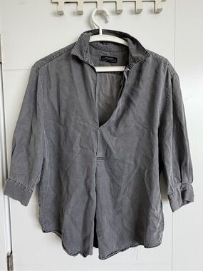 Zara Woman Washed Gray Denim Shirt